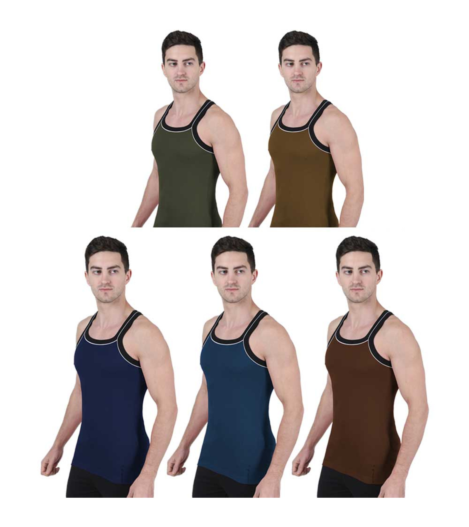 Men's Sleeveless Cotton Gym Vest 5 Pack Combo